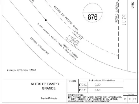 Terreno en Venta de 876,0 m2