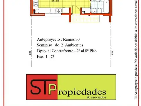 Departamento 2 ambientes con 1 baño