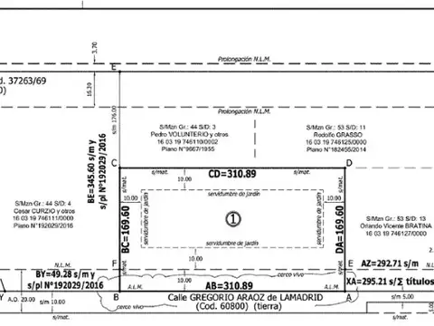 Terreno en Venta 310  mts Frente