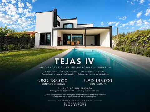 Venta Casa de 4 Dormitorios Pileta y Cochera con Gas Natural En Barrio Privado Tejas 4 – Malagueño