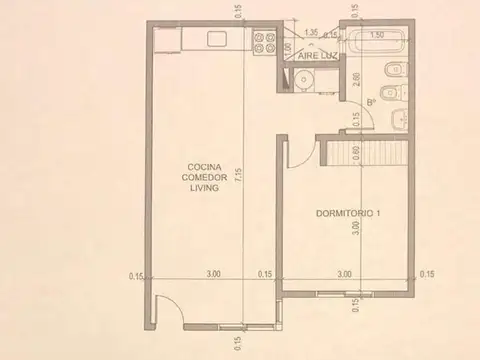 Departamento 3 ambientes con 1 baño