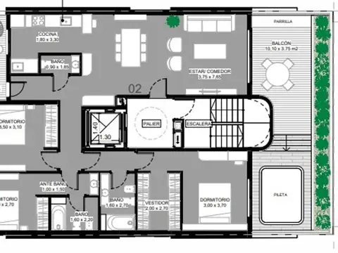 Departamento 4 ambientes con 3 baños