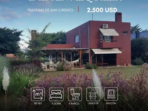 Casa en alquiler de 3 dormitorios con pileta, Praderas de San Lorenzo