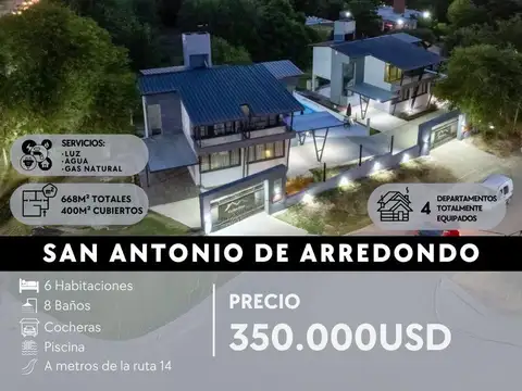 VENTA MODERNO COMPLEJO EQUIPADO EN SAN ANTONIO DE ARREDONDO C/ PILETA A MTS DE RUTA 14