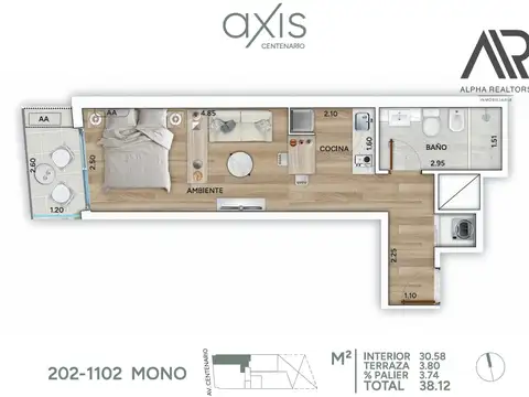 Departamento Monoambiente con 1 baño