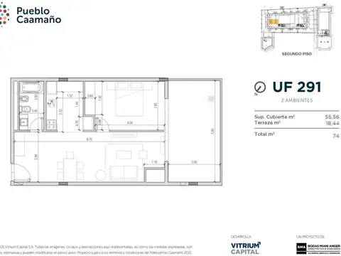 Departamento de 2 ambientes amplios en PUEBLO CAAMAÑO venta
