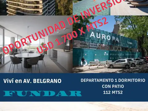 Departamento de 1 dormitorio con Patio 112 mts2. CERCA RIO. FUNDAR.
