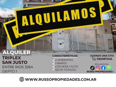 Alquiler Triplex San Justo, La Matanza - Excelente ubicación
