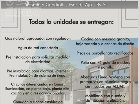 Depto Tipo Casa en Venta en Mar de Ajo, USD 120.000