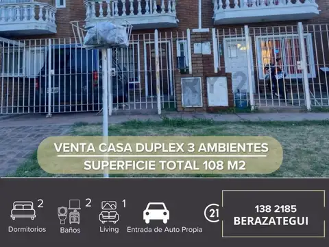 VENTA CASA DUPLEX 3 AMBIENTES BERAZATEGUI