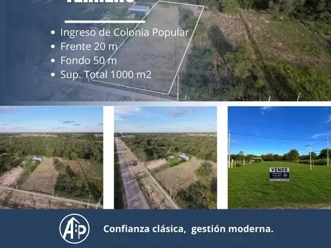 Terreno en Venta en el Ingreso a Colonia Popular – 1.000 m²