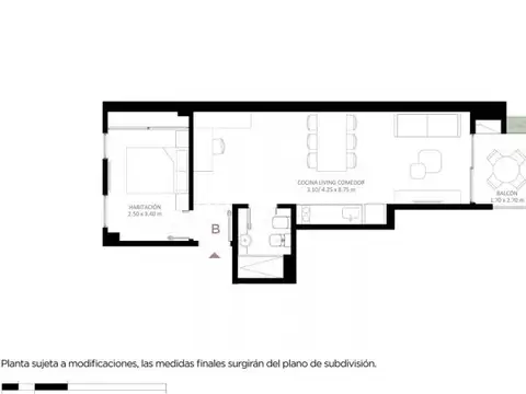 Departamento en Venta de 1 dormitorio
