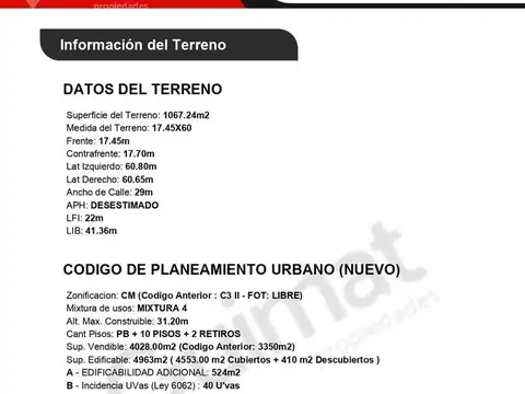 Terreno en Venta de 1067,0 m2