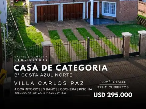 Venta Exclusiva Propiedad De 3 Dormitorios Con Piscina En Costa Azul Norte, Villa Carlos Paz