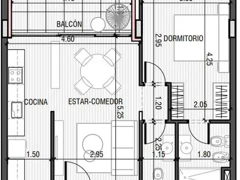 Departamento 2 ambientes con 1 baño