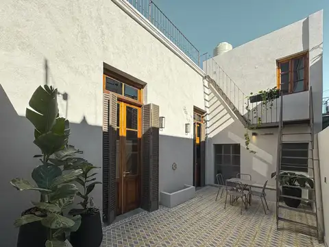 Casa de pasillo con 2 dormitorios, escritorio, patio y terraza con parrilla