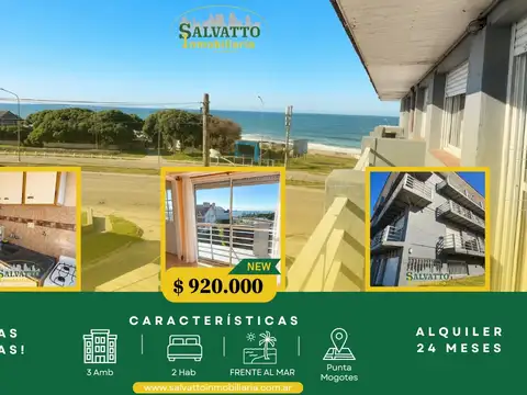 Departamento 3 ambientes frente al mar en Punta Mogotes
