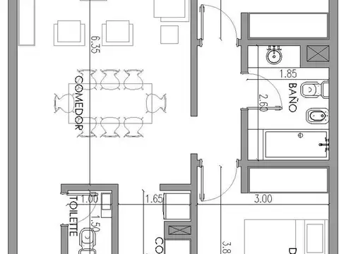 Departamento 3 ambientes con 2 baños