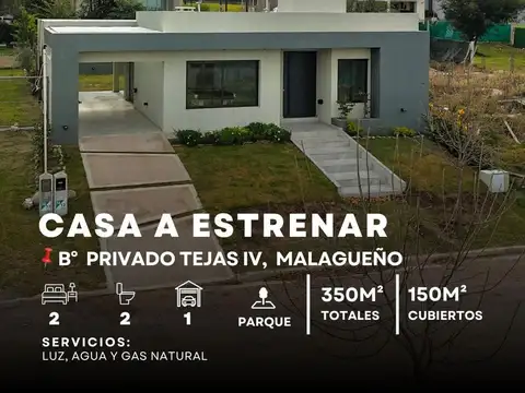 Venta Casa A Estrenar Planta Única 2 Dormitorios En Barrio Cerrado Tejas 4 - Malagueño