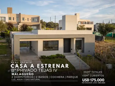 Venta Casa A Estrenar Planta Única 2 Dormitorios En Barrio Cerrado Tejas 4 - Malagueño