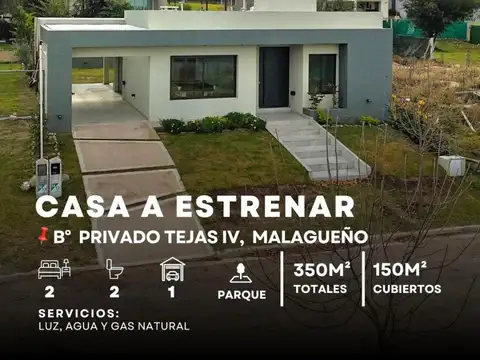 Venta Casa A Estrenar Planta Única 2 Dormitorios En Barrio Cerrado Tejas 4 - Malagueño