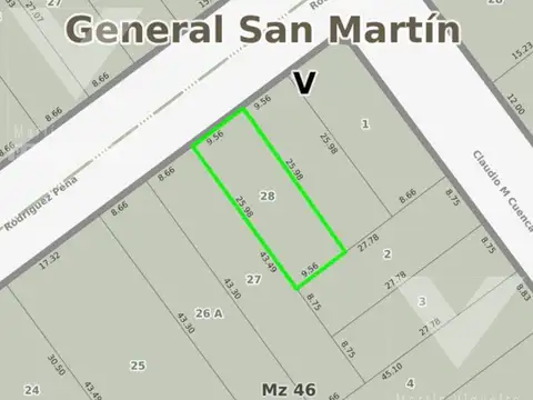 Terreno en Venta 25  mts Fondo