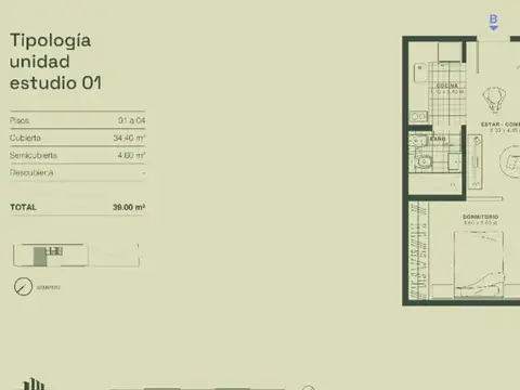 Departamento Monoambiente con 1 baño