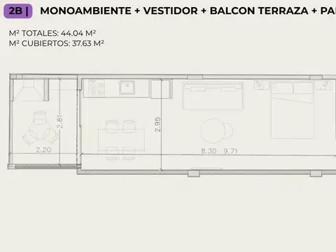 Departamento Monoambiente con 1 baño