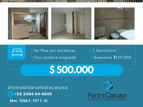 Departamento en alquiler de 1 dormitorio con cochera – Uriburu 200