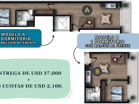 Departamento 2 ambientes con 1 baño