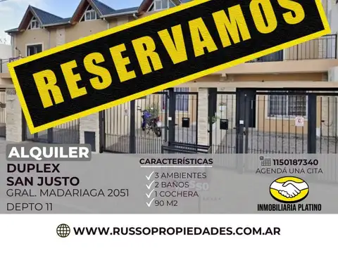 Duplex 3 Ambientes en Alquiler en San Justo