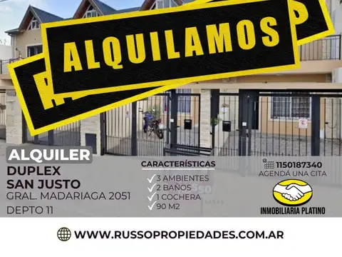 Duplex 3 Ambientes en Alquiler en San Justo