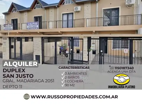 Duplex 3 Ambientes en Alquiler en San Justo