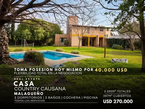 Venta Casa Oportunidad Imperdible En Country Causana Malagueño Con Entrega Y Financiación Flexible