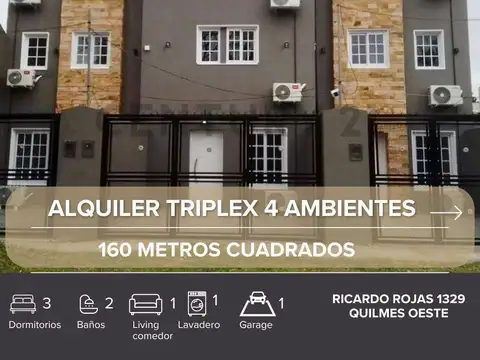 ALQUILER TRIPLEX 4 AMBIENTES EN QUILMES OESTE