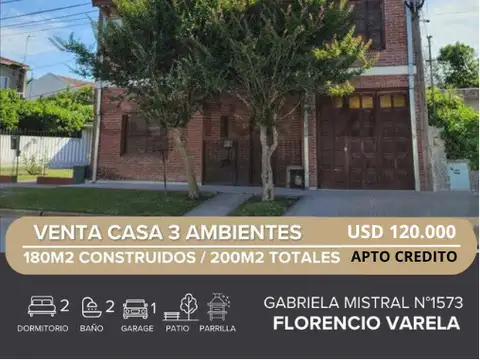 VENTA CASA 3 AMBIENTES  FLORENCIO VARELA