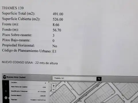 Terreno - Venta - Argentina, Capital Federal - THAMES 139