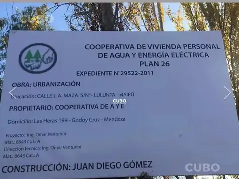 Carpeta Lote 750 metros Plan 26A  Agua y Energia - Lunlunta Maipu.