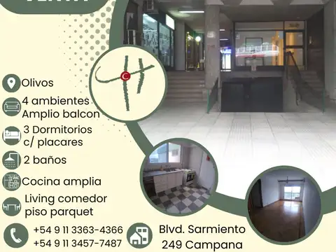 DEPARTAMENTO EN VENTA – OLIVOS - Excelente ubicación en zona residencial