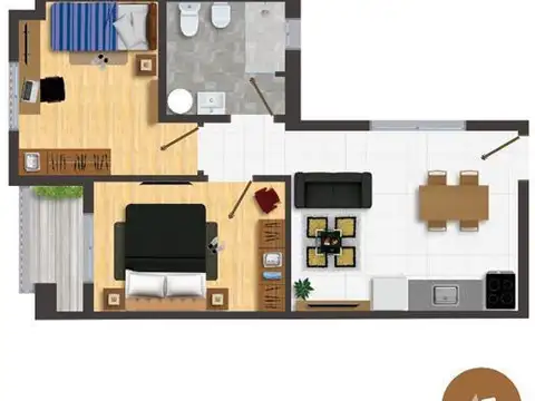 Departamento 2 ambientes con 1 baño