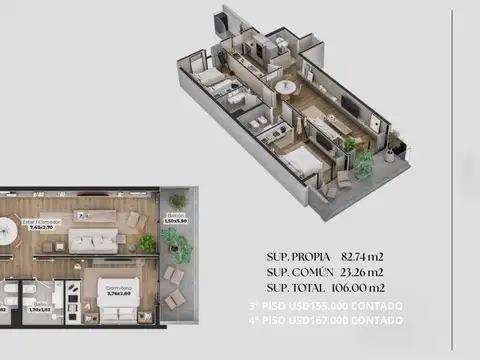 Departamento en Venta de 3 ambientes