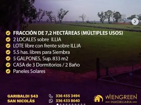 Vendo Fraccion de 7,2 hectareas sobre Av. Illia