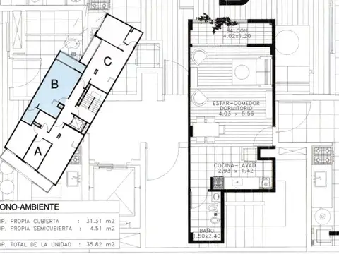 Departamento Monoambiente con 1 baño