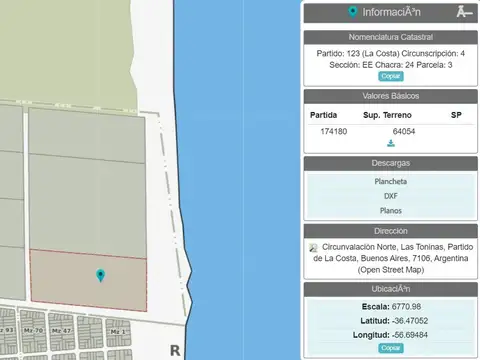 Campo en venta frente al mar en Las Toninas.