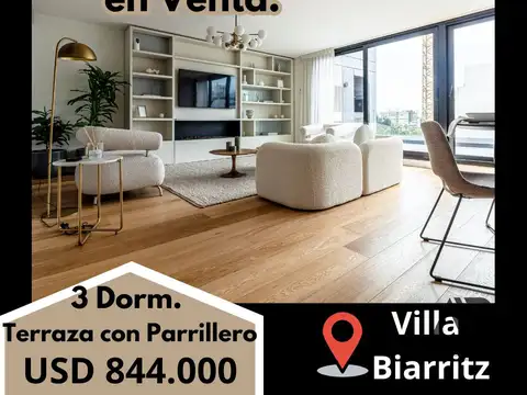 Apto. 3 dor. suite. Terraza gde con parrillero y cochera. Villa Biarritz. Venta