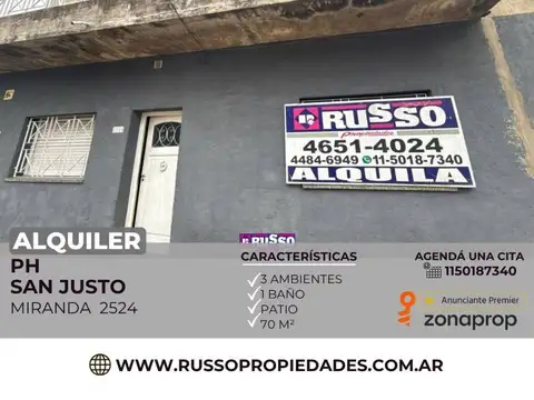 Alquiler de PH de 3 Ambientes en San Justo