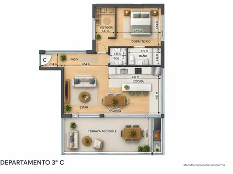 Departamento 2 ambientes con 1 baño