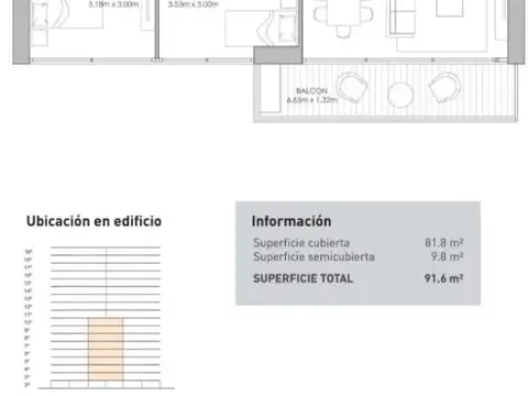 Departamento 3 ambientes con 2 baños