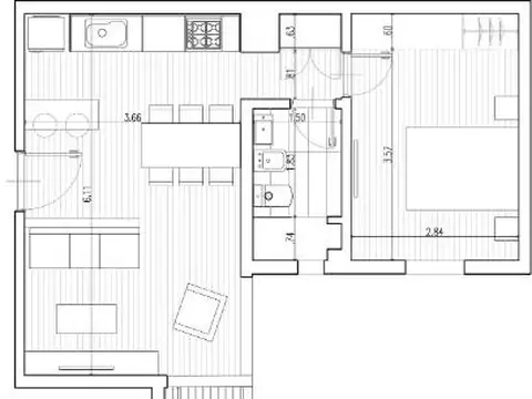 Departamento 2 ambientes con 1 baño