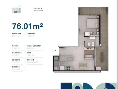 Departamento 2 ambientes con 1 baño